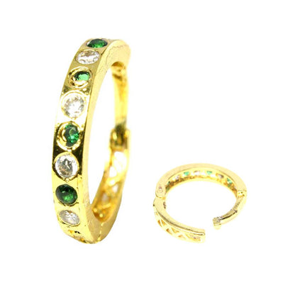 Cute Indian Style Nose Ring Green White CZ Gold Plated Clicker Hinged Nose Ring