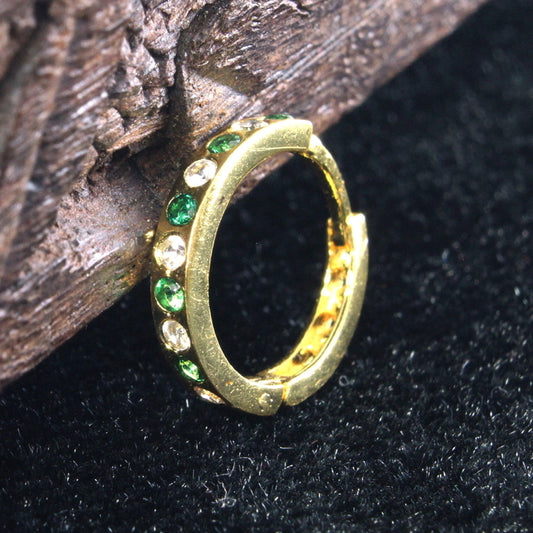 Cute Indian Style Nose Ring Green White CZ Gold Plated Clicker Hinged Nose Ring