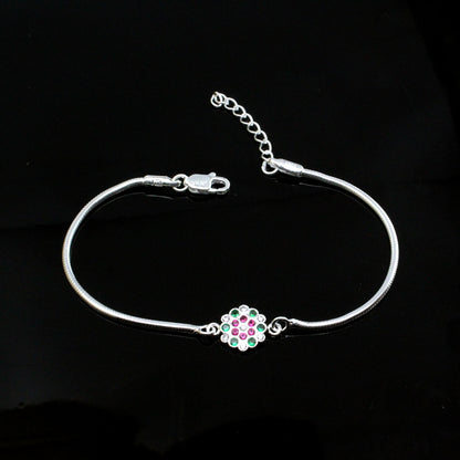 Indian Real Silver bracelet CZ Rakhi for men women 8"