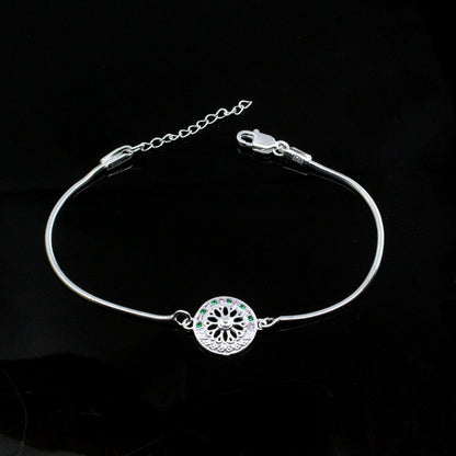 Traditional Real Silver bracelet CZ Rakhi for men women 8"