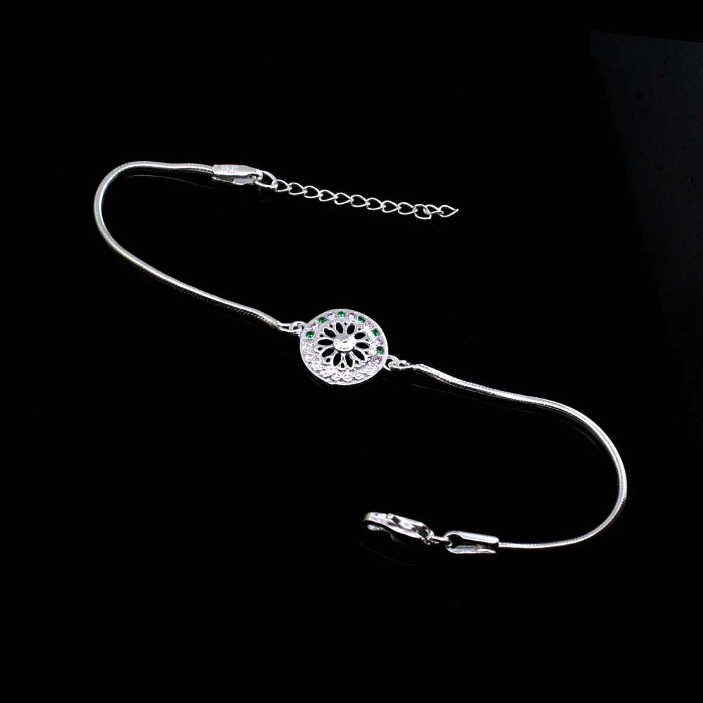 Traditional Real Silver bracelet CZ Rakhi for men women 8"