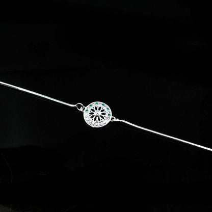 Traditional Real Silver bracelet CZ Rakhi for men women 8"