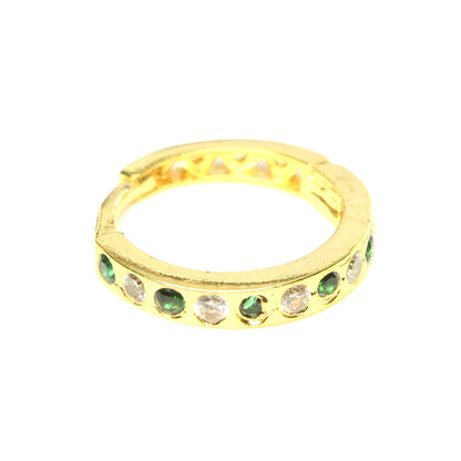 Cute Indian Style Nose Ring Green White CZ Gold Plated Clicker Hinged Nose Ring