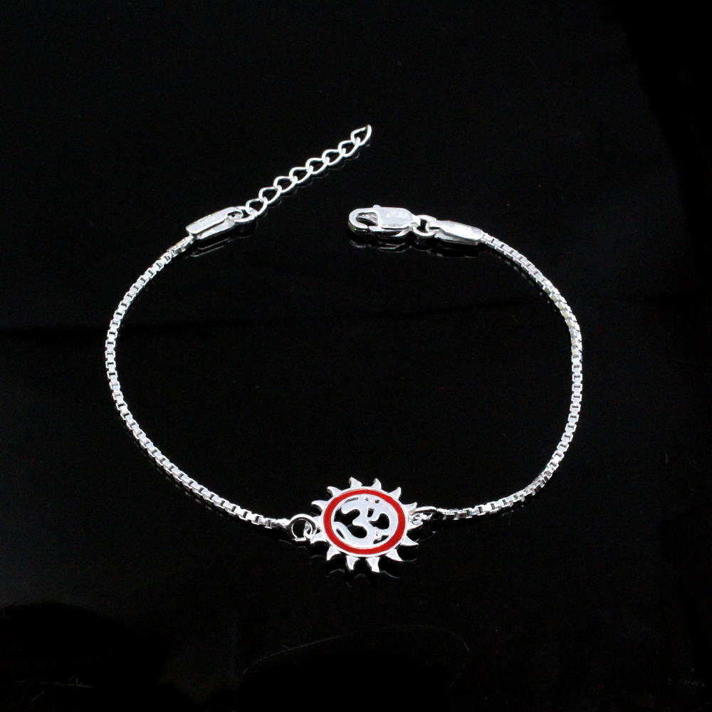 92.5 Sterling Silver Om Design American Diamond Cuff Bracelet for Boys And  Men's 92.5 Sterling Silver Designer Om Bracelet For Men