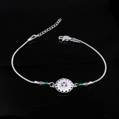 Real Solid Silver bracelet CZ Rakhi for men women 8"