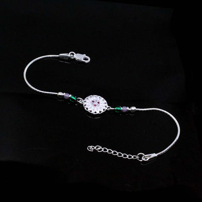 Real Solid Silver bracelet CZ Rakhi for men women 8"