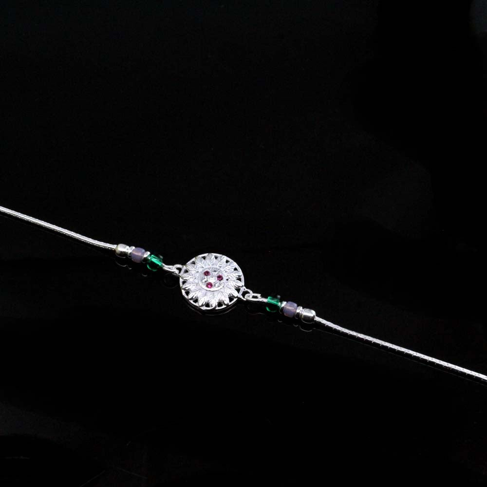 Real Solid Silver bracelet CZ Rakhi for men women 8"