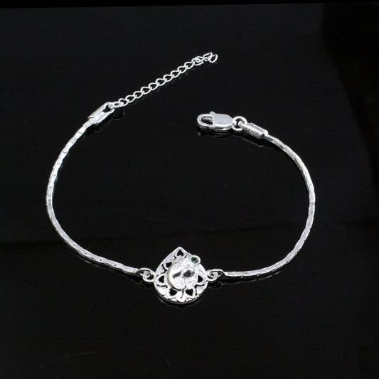 Real Solid Silver bracelet Ganesha Rakhi for men women 7.8"