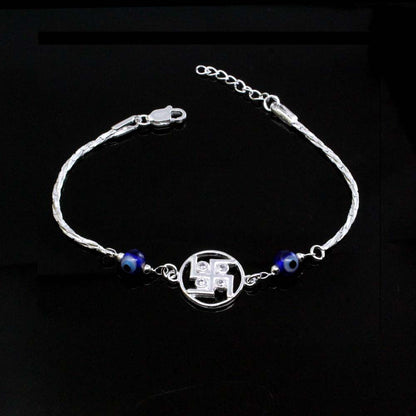 Real Silver Evel Eye bracelet CZ Rakhi for men women 8"