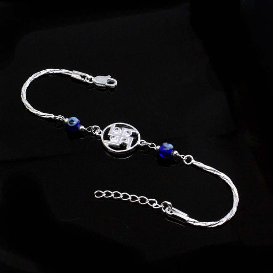 Real Silver Evel Eye bracelet CZ Rakhi for men women 8"