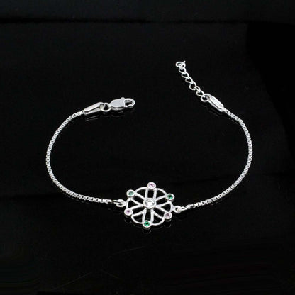 Real 925 Silver bracelet CZ Rakhi for men women 8"