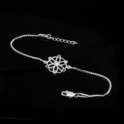 Real 925 Silver bracelet CZ Rakhi for men women 8"