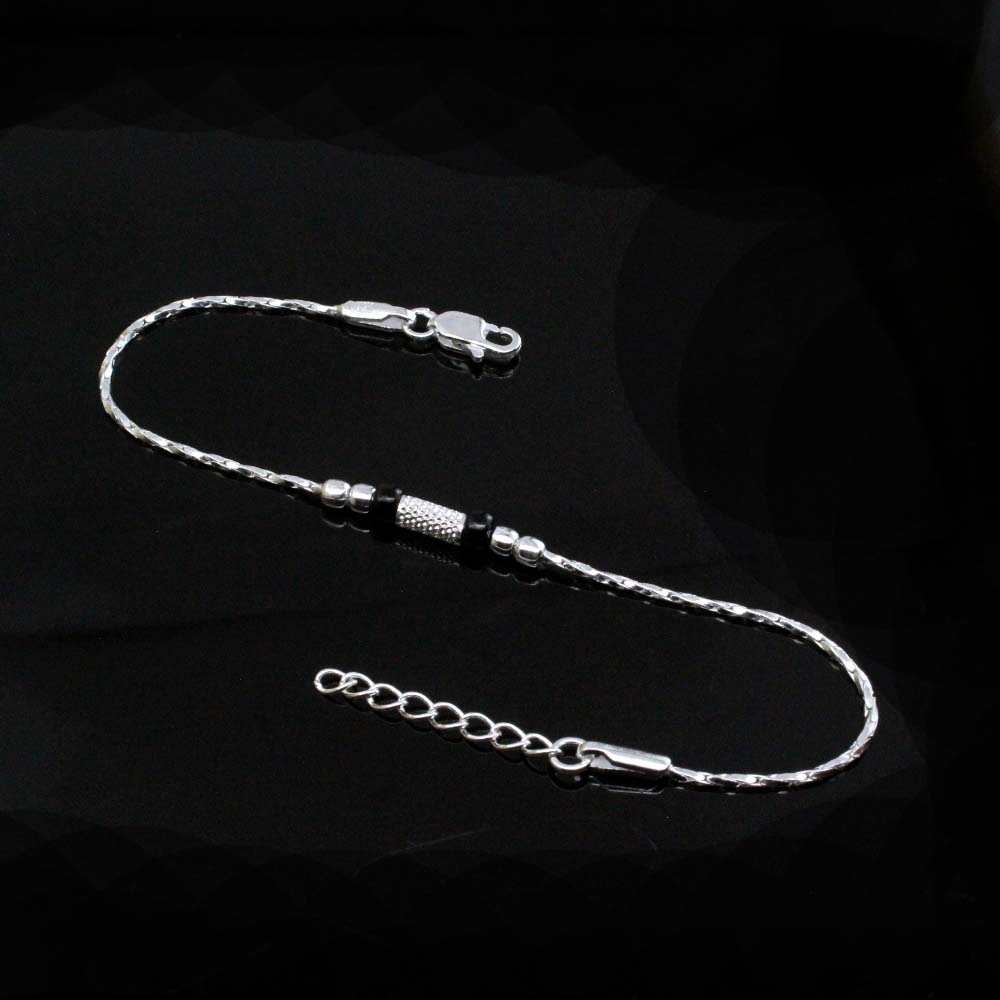 Real 925 Silver Black Beads bracelet Rakhi for men women 8"