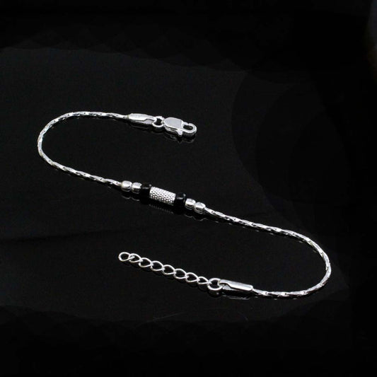 Real 925 Silver Black Beads bracelet Rakhi for men women 8"