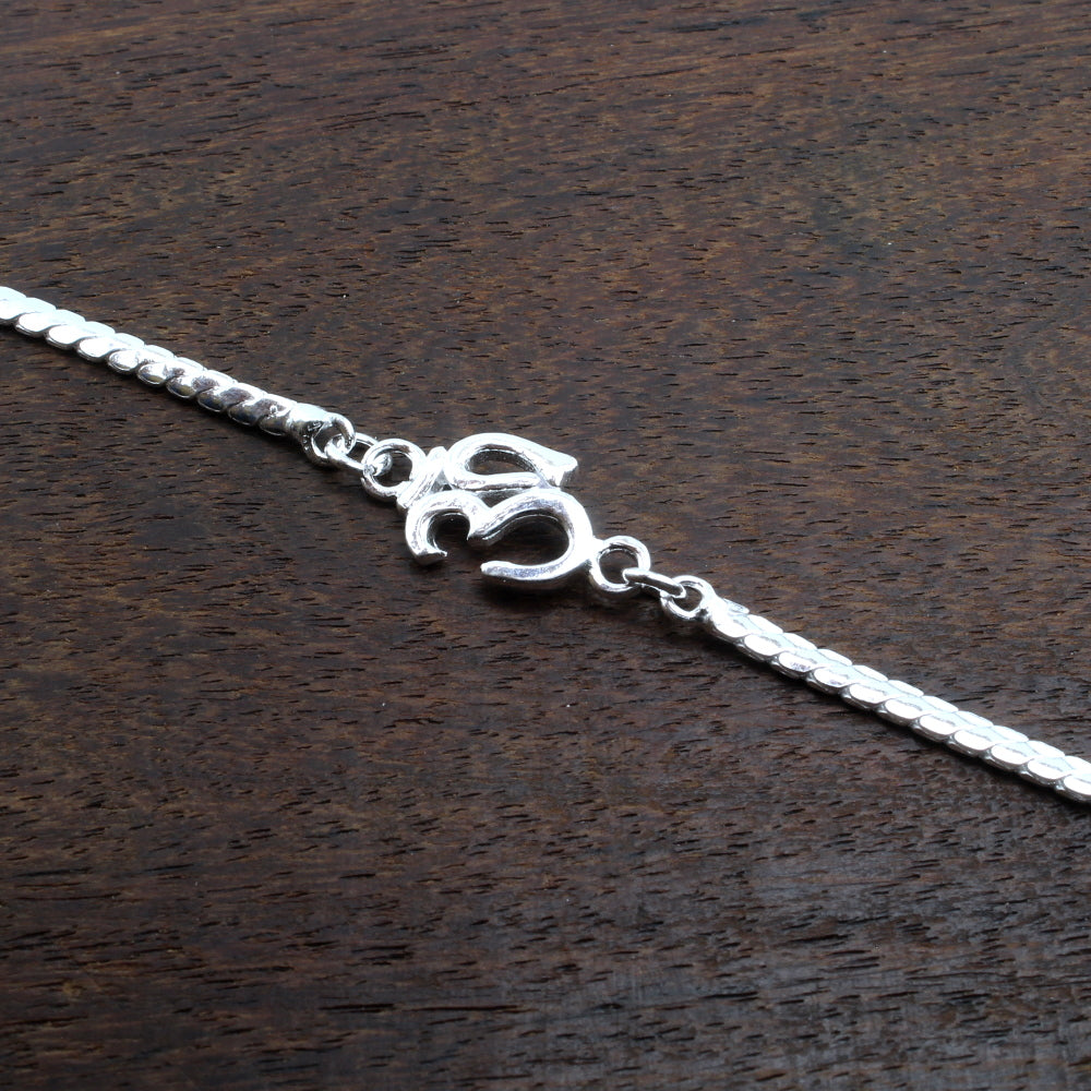 Men's Silver Cuff Bracelet with OM Diamond Ball - Atolyestone