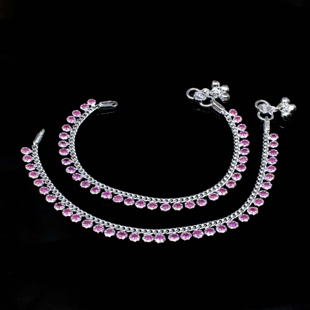 Real 925 Silver Jewelry Pink CZ Anklets chain foot baby Bracelet 7.5"