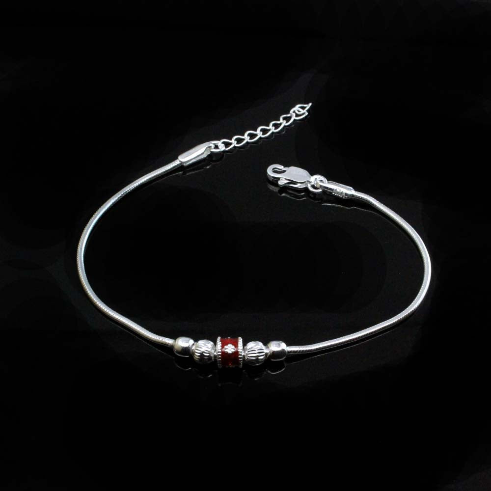 Real Silver Indian Ball Style bracelet Rakhi for men women 8"