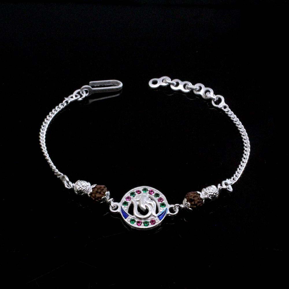 Indian Real Silver Bracelet OM Rakhi for men women 7"