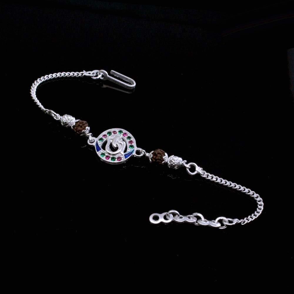 Indian Real Silver Bracelet OM Rakhi for men women 7"