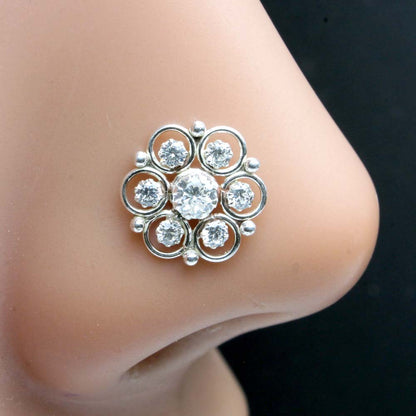 925 Sterling Silver Floral Nose Pin 