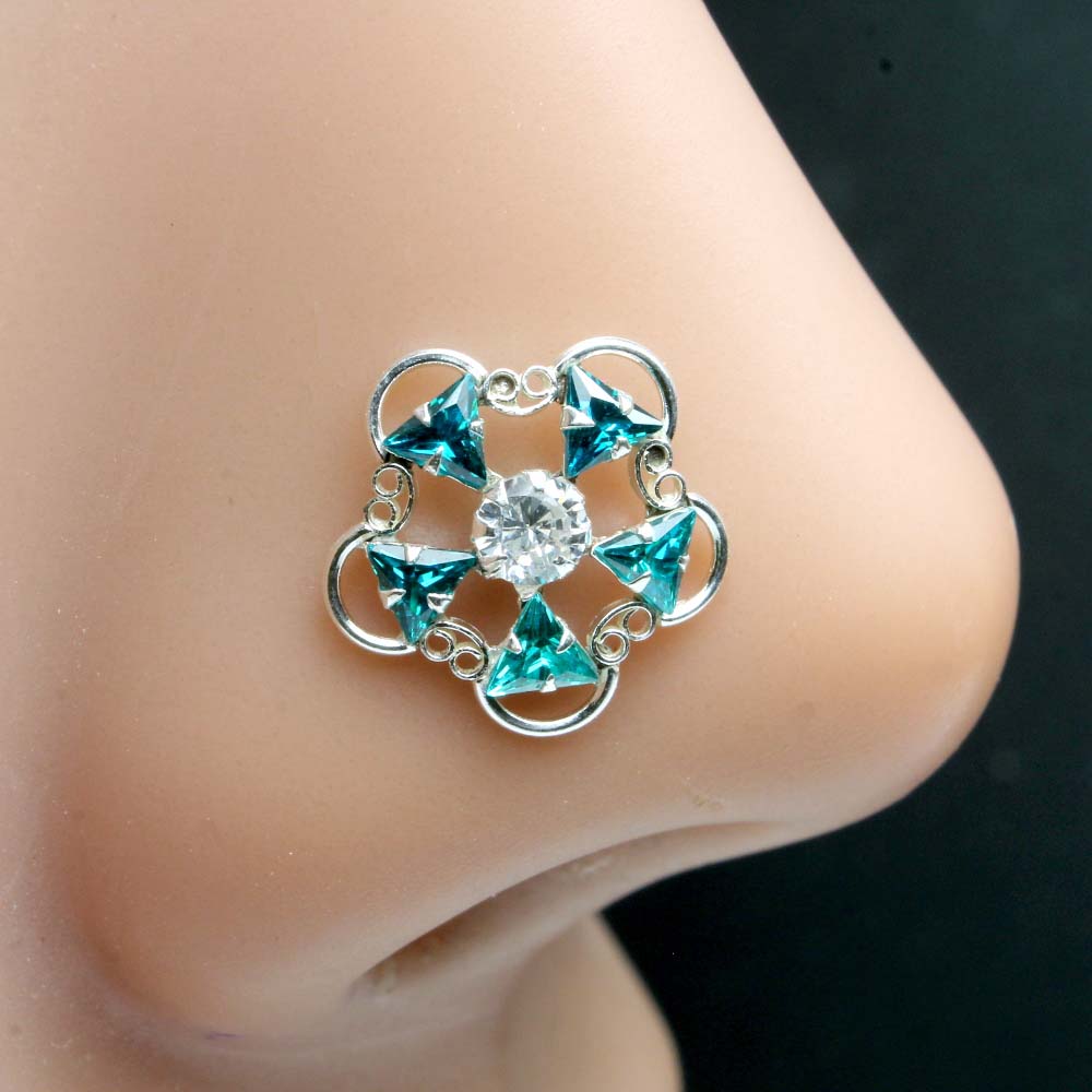 Cute Real 925 Silver Blue White Stone Nose pin