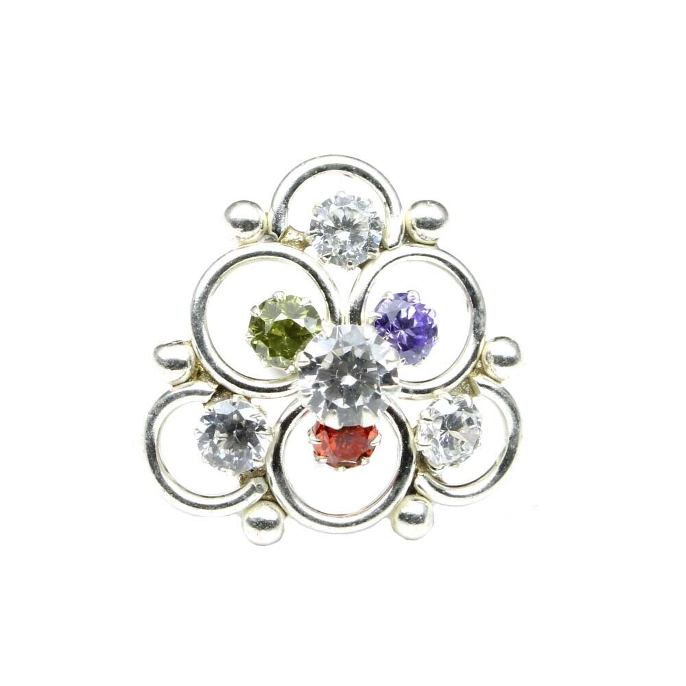 Real Silver Nose pin with Multiple Shiny Stones for women