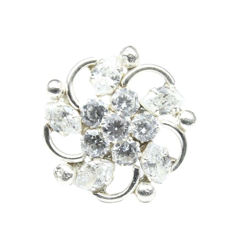  Real Silver Nose pin with White Shiny Stones for women