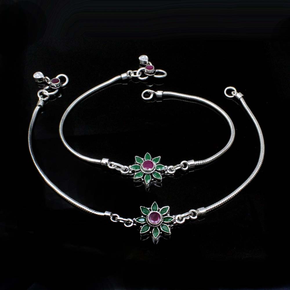 Beautiful 925 Real Silver CZ Oxidized Anklets Ankle Bracelet 10.8"