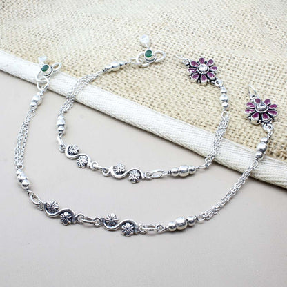 Ethnic Style 925 Real Solid Silver CZ Oxidized Anklets Ankle 10.5"