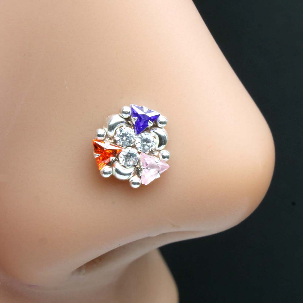 Real 925 Silver Multicolor CZ Nose ring