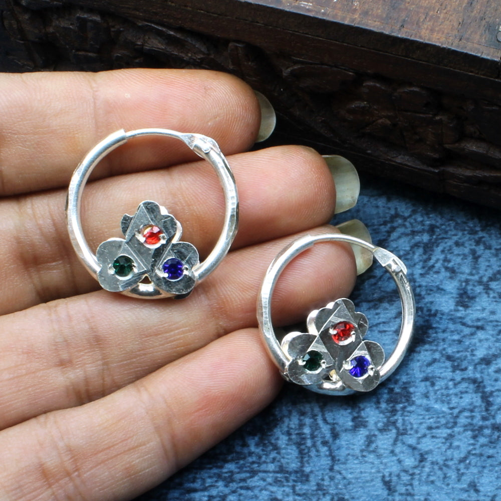 Cute Indian Tribal Real sterling silver hoop hinged earrings for
