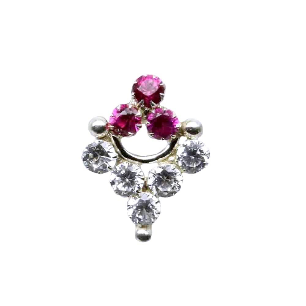 Real Solid 925 Sterling Silver Pink White CZ Nose pin 