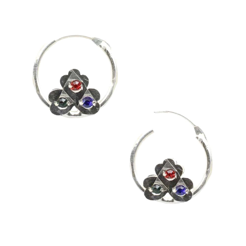 Hoop Hinged Earrings for women with Red , Blue and white stone