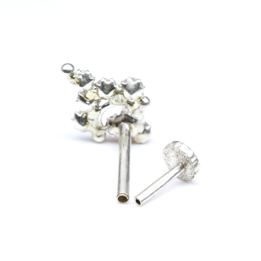 Silver Nose Pin for women with Push pin 