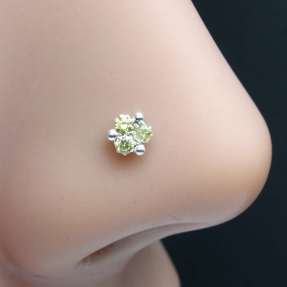 Small Real 925 Silver Lemon CZ Nose pin for women 