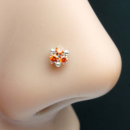 Small Sterling 925 Silver Orange CZ Nose pin