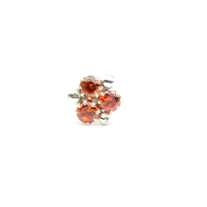 Real Silver Nose Ring with orange Shiny Stones for women