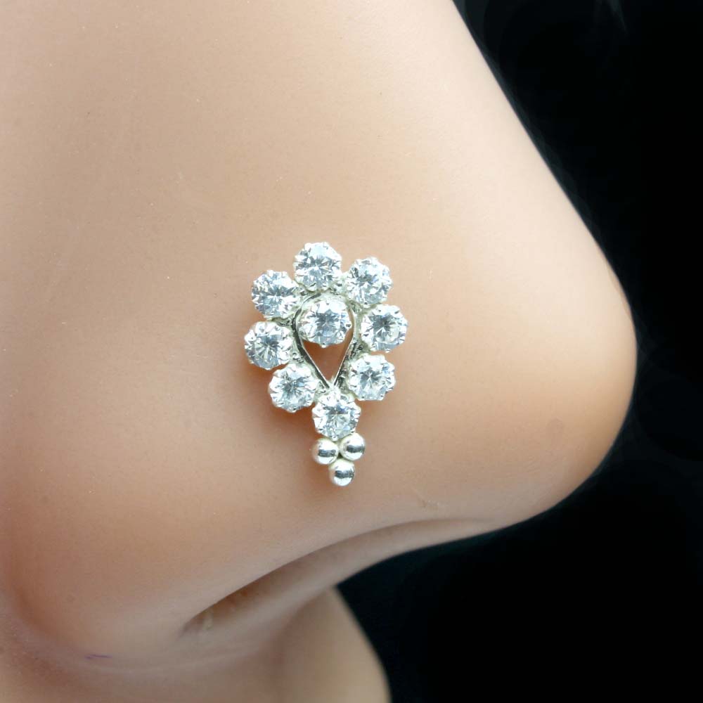 Sterling 925 Silver White CZ Nath with white stones 