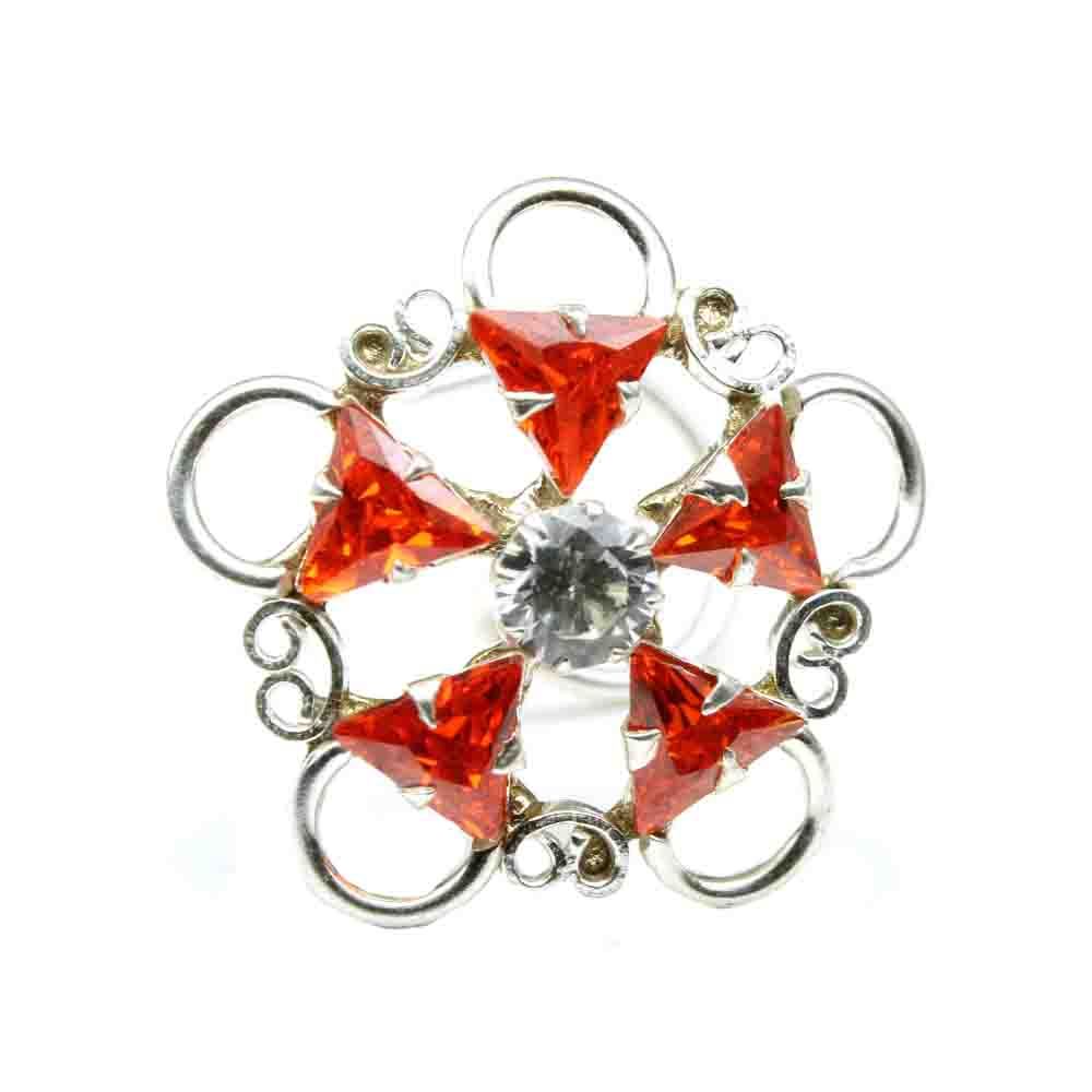 Real Silver Nose Ring with orange Shiny Stones for women