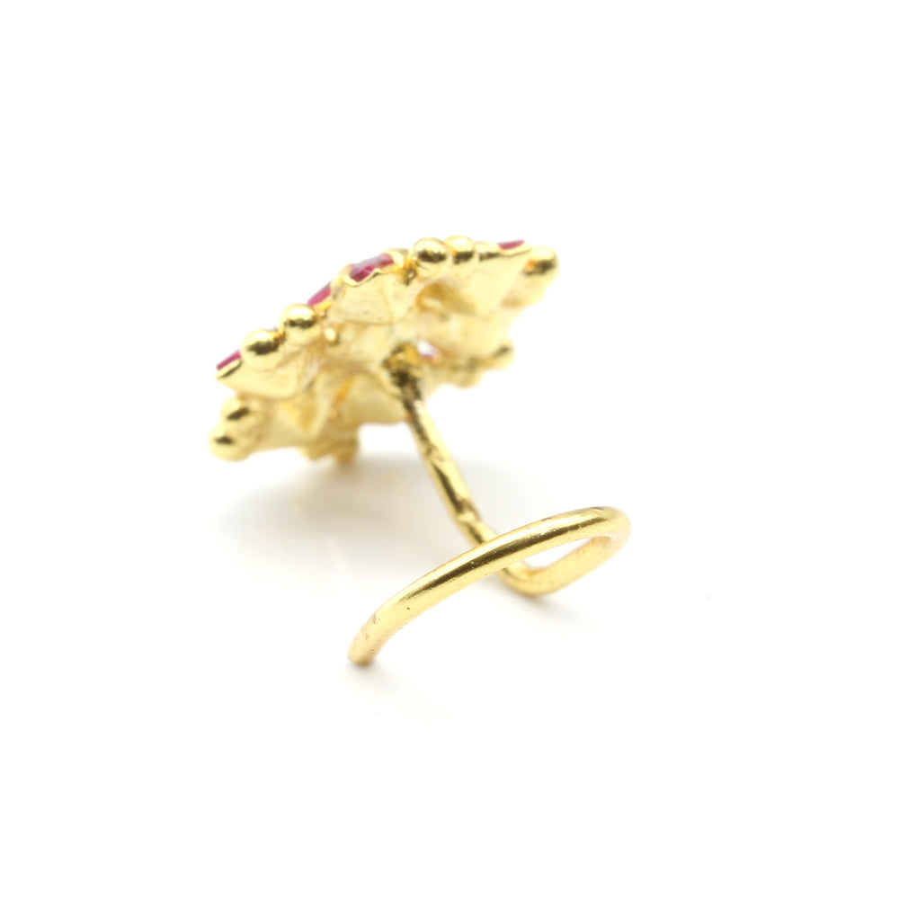 Indian Gold Plated Nose Stud Pink White CZ Twisted nose ring 22g