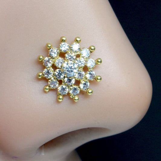 Big Gold Plated Nose Stud White CZ Twisted nose ring 22g