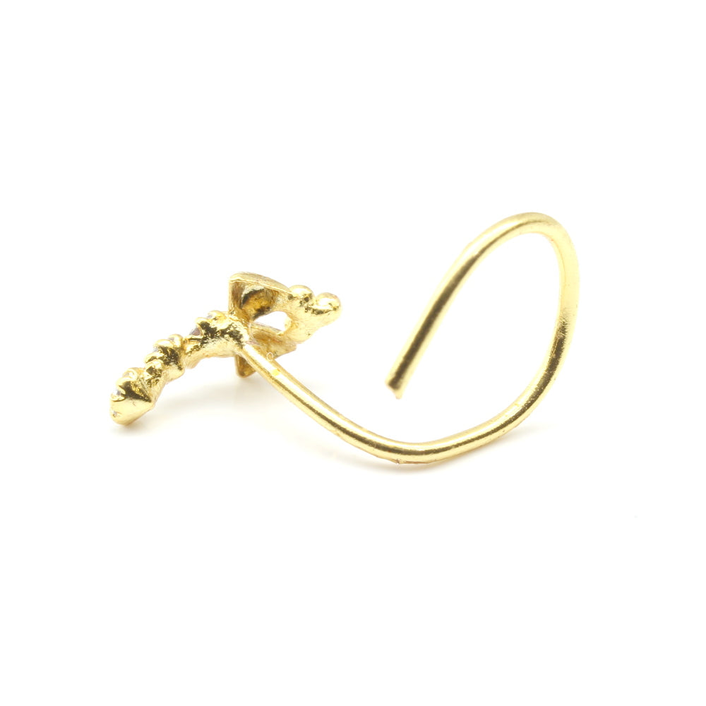 Vertical Gold Plated Nose Stud White CZ Twisted nose ring 22g