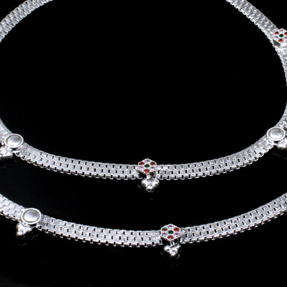 Real 925 Solid Sterling Silver Multi CZ Anklets Ankle Bracelet Pair 10.3"