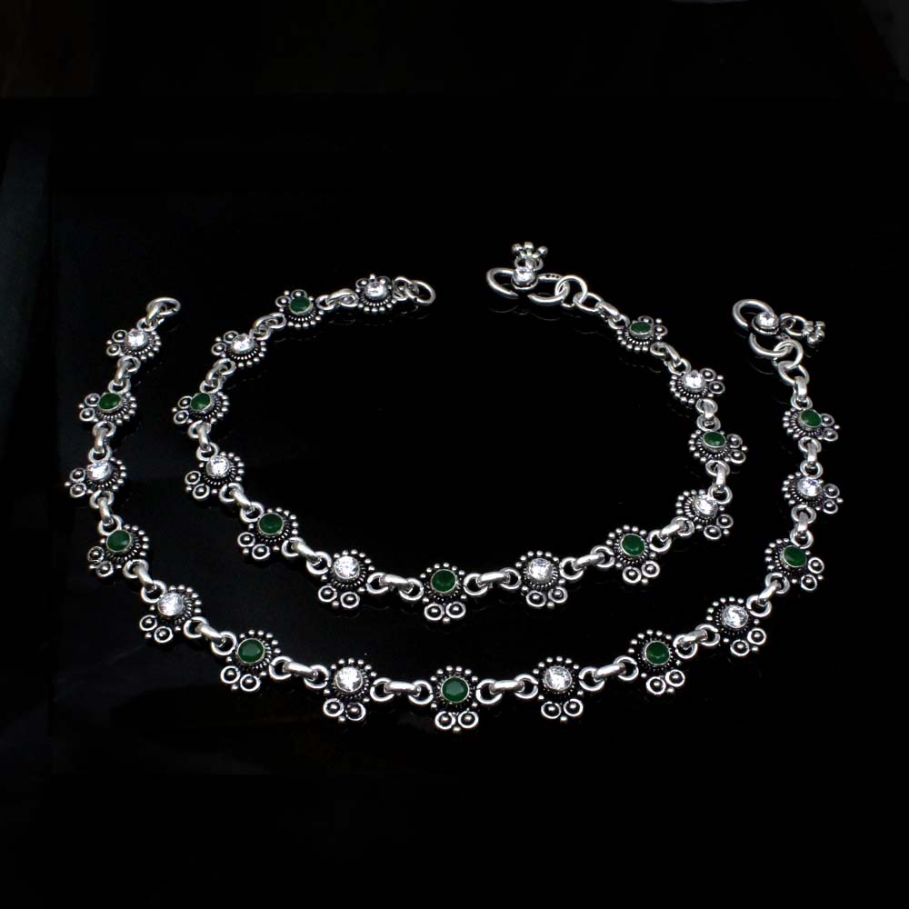 Cute Real Oxidized 925 Silver Indian Style Women CZ Anklets Ankle 10.3"