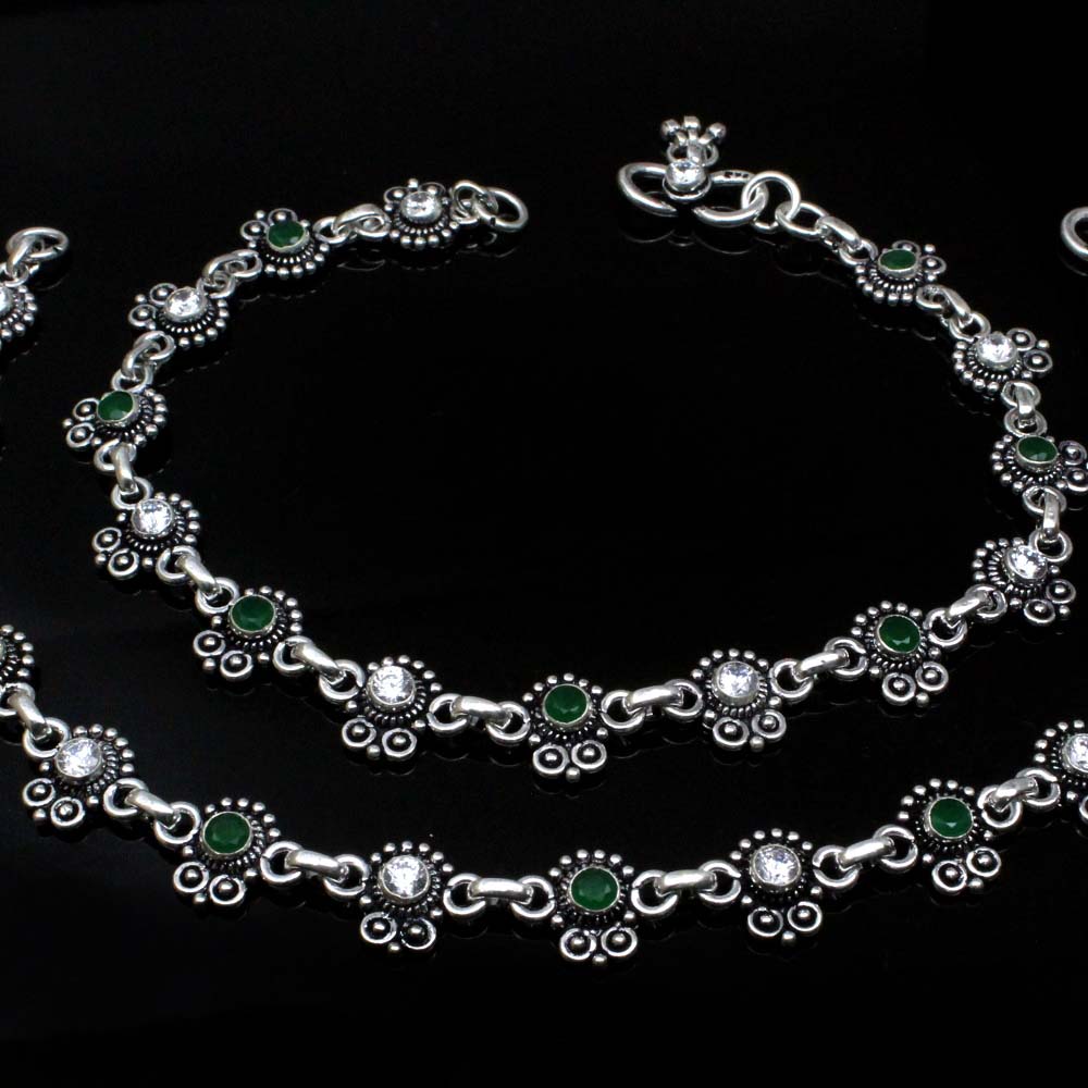 Cute Real Oxidized 925 Silver Indian Style Women CZ Anklets Ankle 10.3"