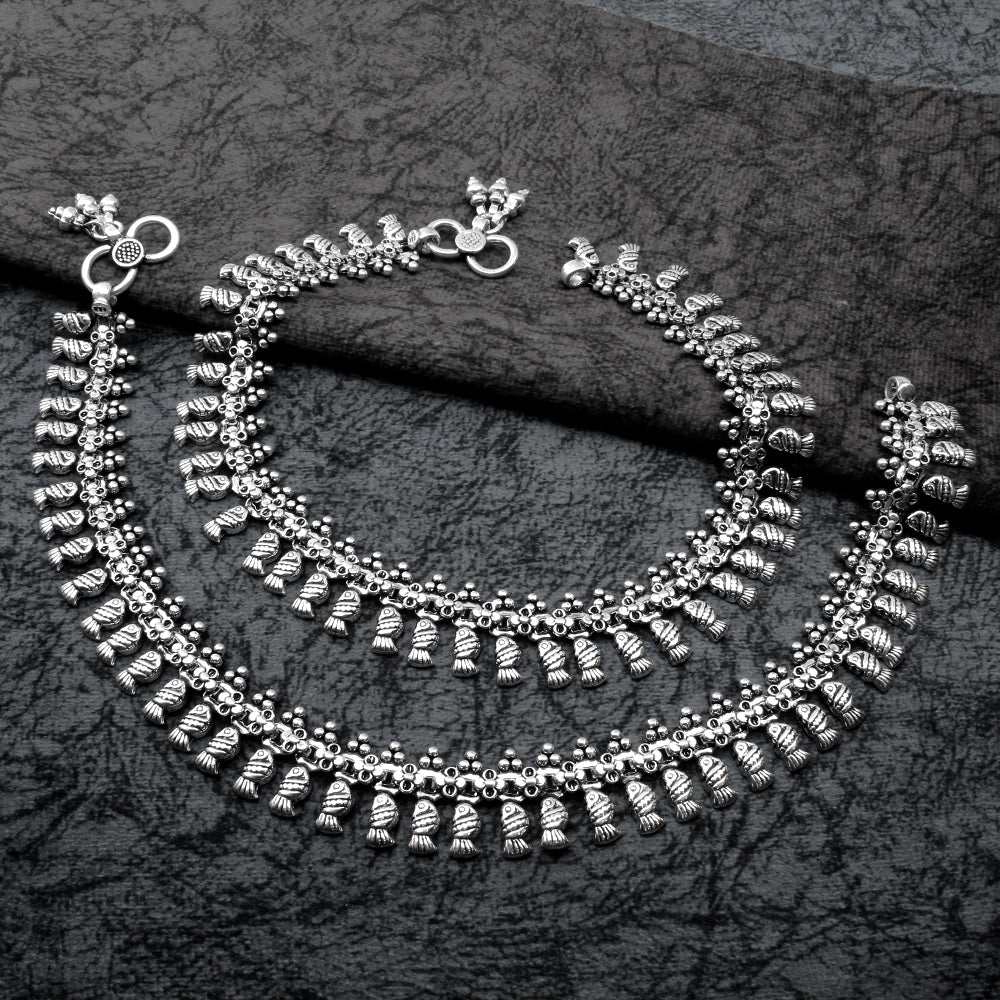 Indian Bridal Style Real Oxidized 925 Silver Women Anklets Ankle 10.8"