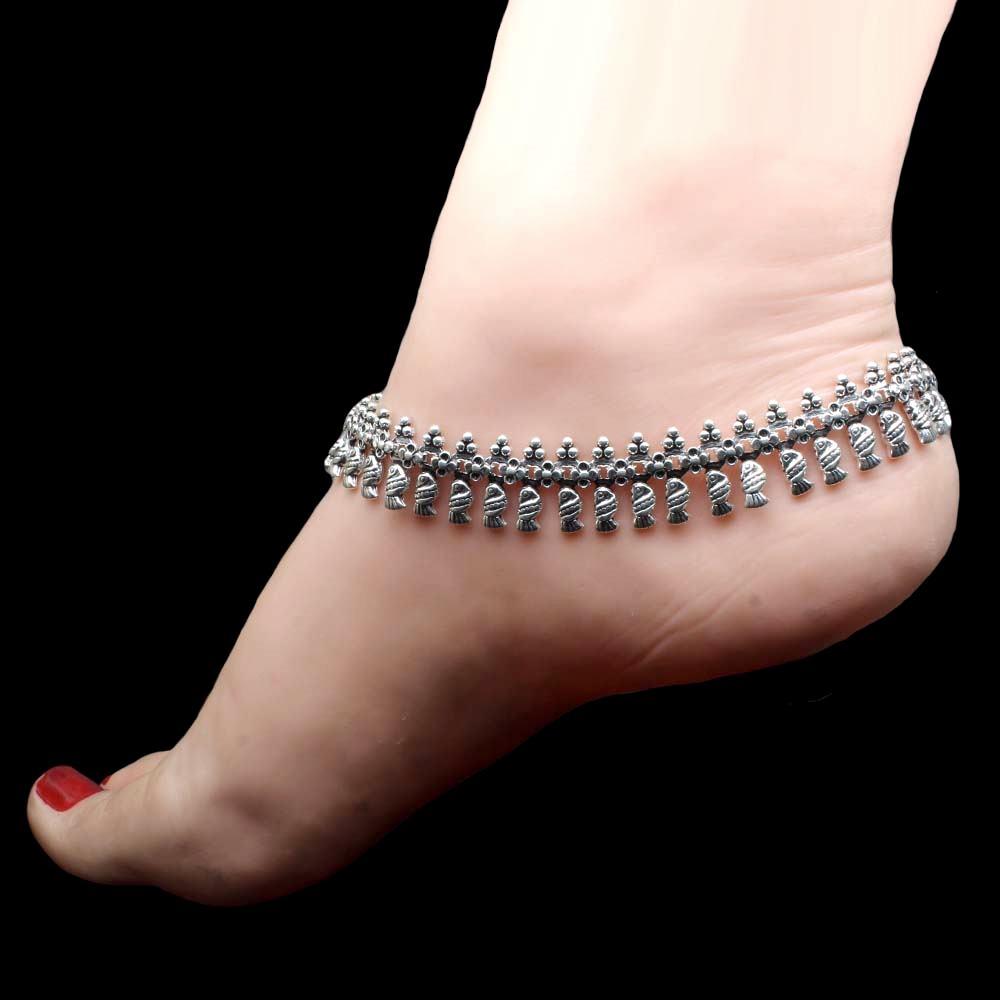 Indian Bridal Style Real Oxidized 925 Silver Women Anklets Ankle 10.8"