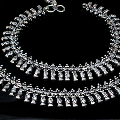 Indian Bridal Style Real Oxidized 925 Silver Women Anklets Ankle 10.8"