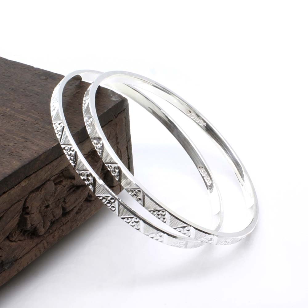 Real 990 Silver Women Bangles Bracelet (Kangan)-Pair