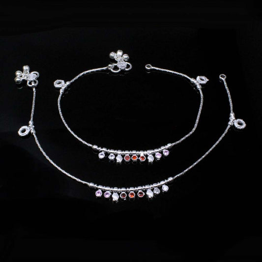 Cute Real Sterling Silver CZ Anklets Bracelet Pair 10.3"